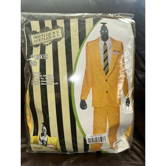 Spirit Halloween Large Adult Beetlejuice Shrinker Bob Costume Yellow Size XL NEW - Picture 3 of 5